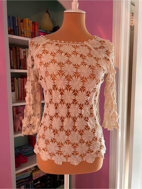 Xhilaration Cream Crochet Floral Long-Sleeve